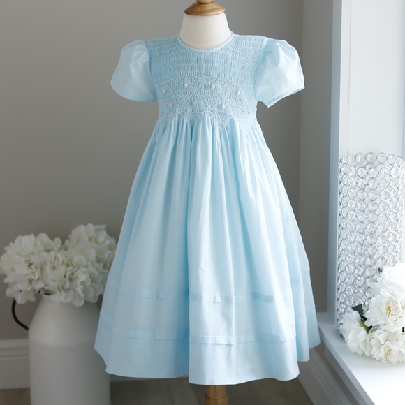 Strasburg Dress Smocked Aqua Blue Size 3/4 RARE FIND COLOR Party